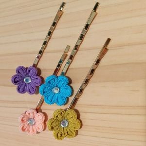 Tsumami Flower Gold Hair Pins Set